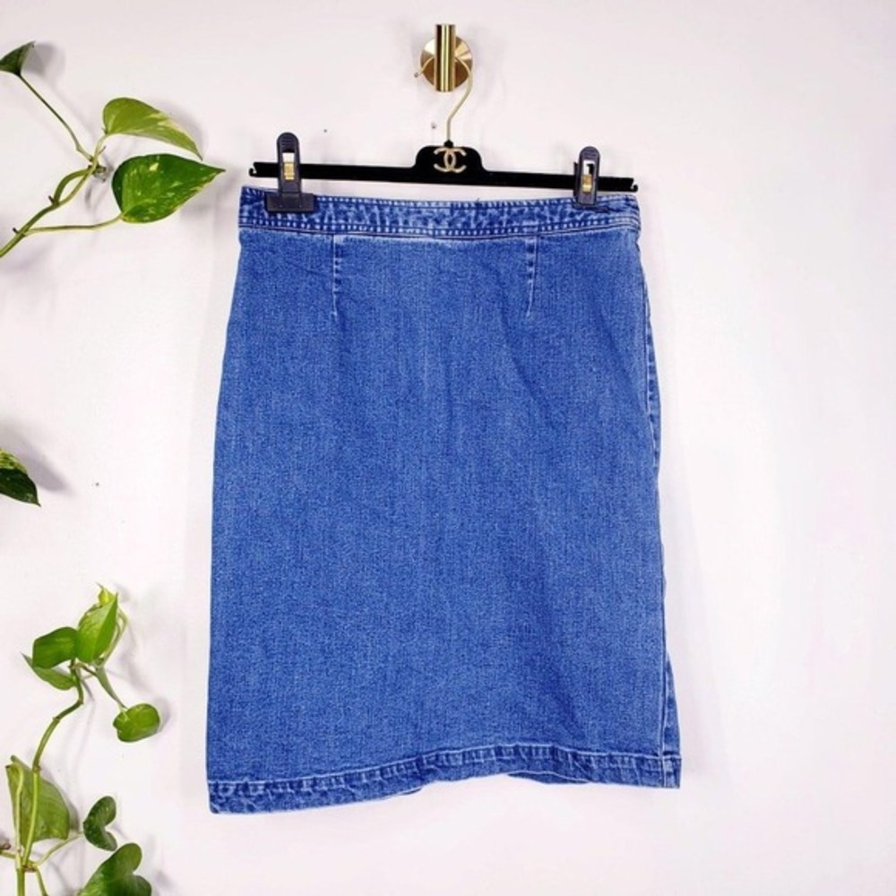 Denim Pencil Skirt Womens SMALL 6 Blue Stretch Jeans Y2K 90s Preppy JACLYN SMITH